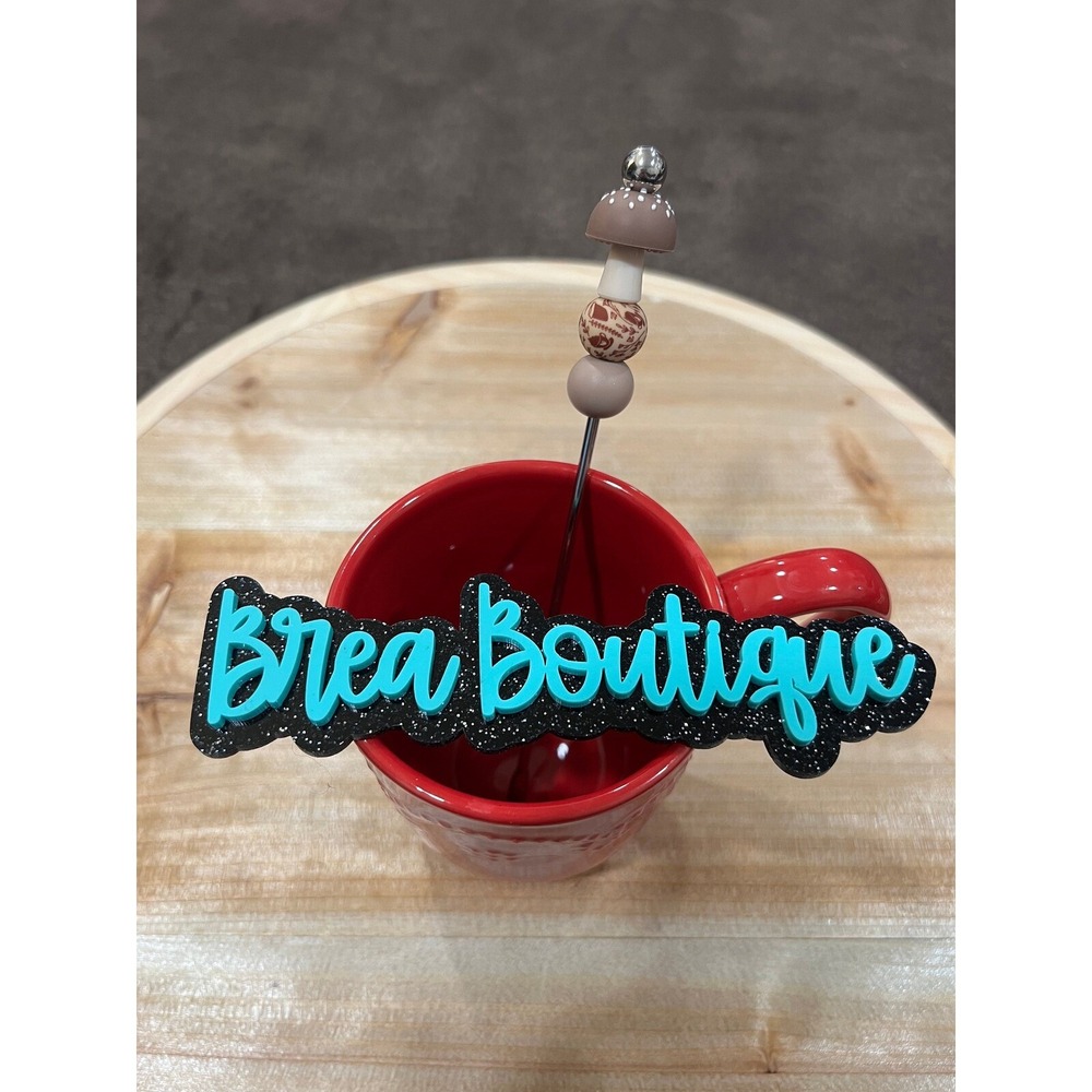 Mushroom Boho Coffee Drink Stirrer Silicone Beads Steel Paddle